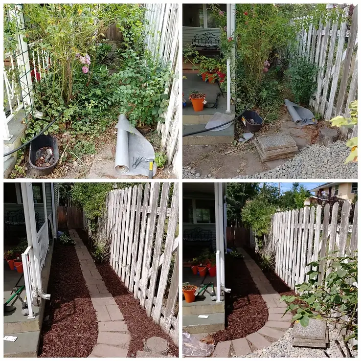 Landscape cleanup with mulch path